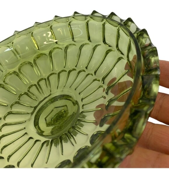 Rare Large Vintage 60s Green Fenton Glass Dish Pedestal Facet Covered 6975 - Picture 12 of 13